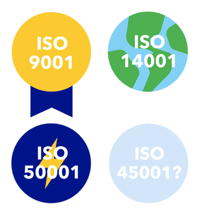Certifications ISO 9001, ISO 14001, ISO 50001